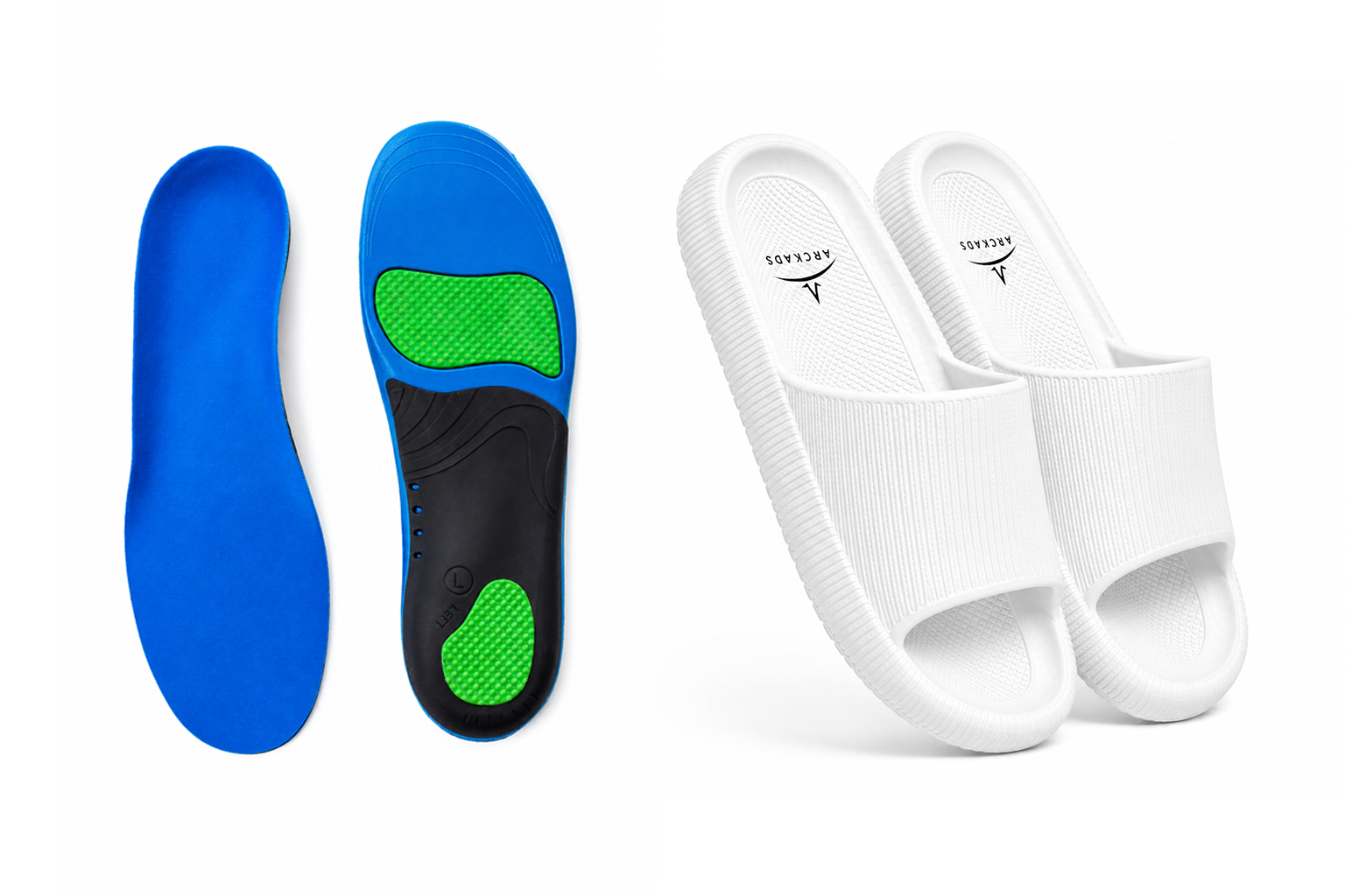 Ergonomische sport- en werkzooltjes + ARCKADS ergonomische slippers Combipakket