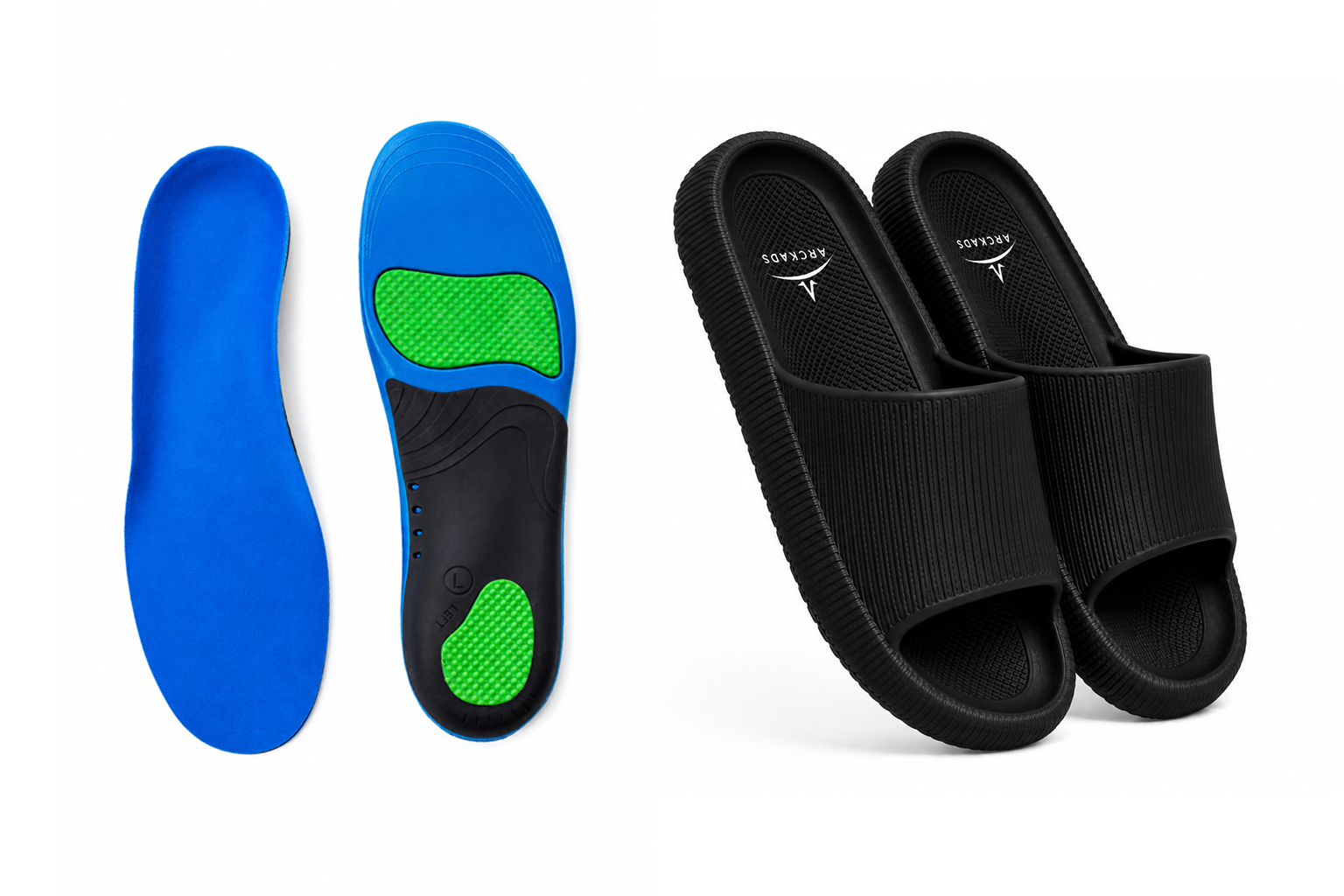 Ergonomische sport- en werkzooltjes + ARCKADS ergonomische slippers Combipakket
