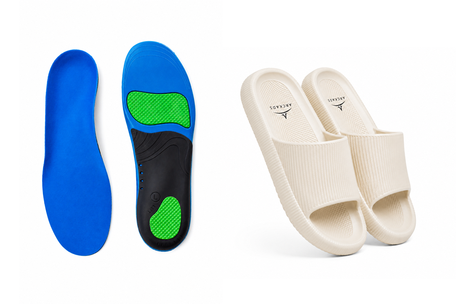Ergonomische sport- en werkzooltjes + ARCKADS ergonomische slippers Combipakket